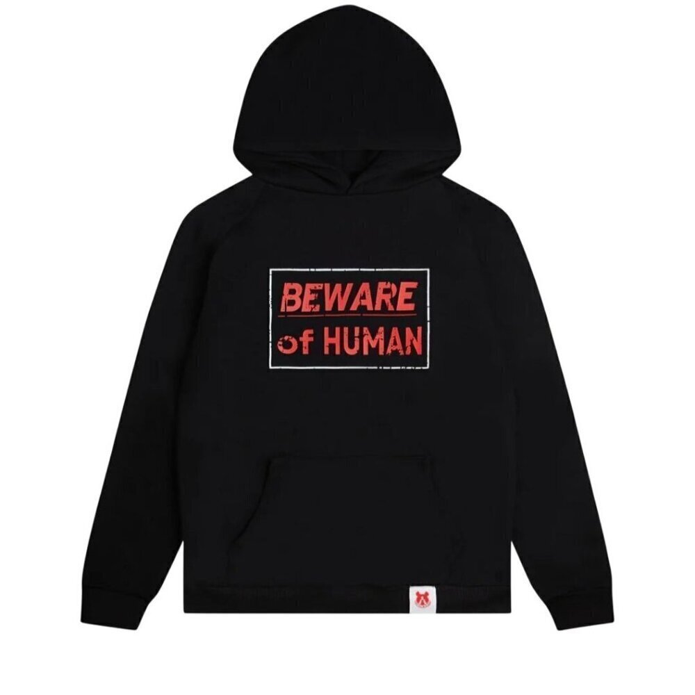 Wicked Dog Beware Of Human Black Graphic Street Rare Unisex Hoodie Size L